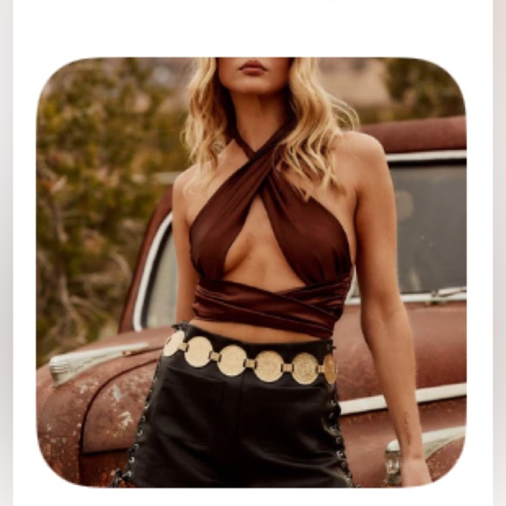 Raya Brown Satin Halter Top